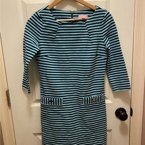 Lilly Pulitzer Striped Turquoise and Black Dress Sz S EUC!!